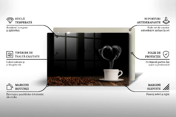 Skleněná deska za sporák Srdce šálku kávy