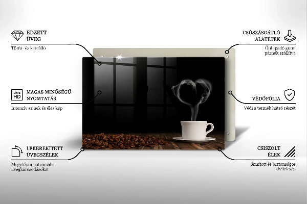 Skleněná deska za sporák Srdce šálku kávy