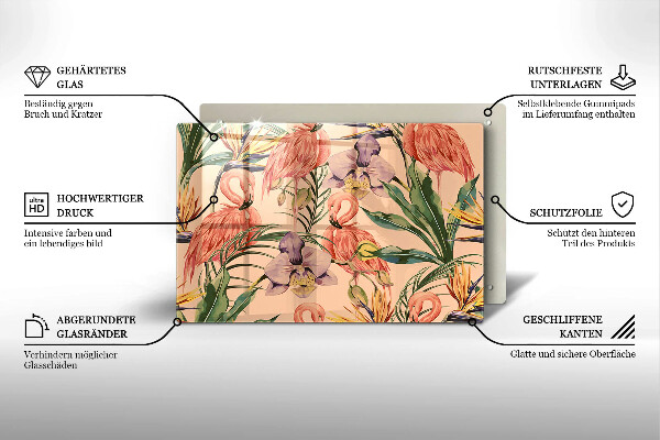 Skleněná deska za sporák Plameňáci ilustrace