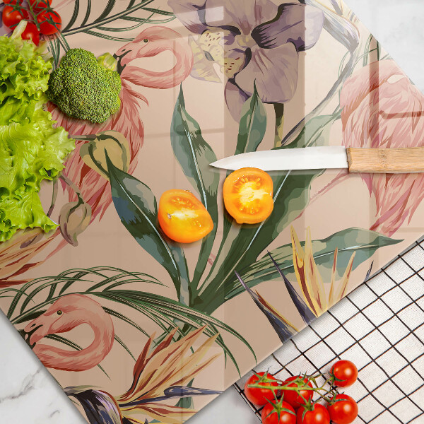 Skleněná deska za sporák Plameňáci ilustrace