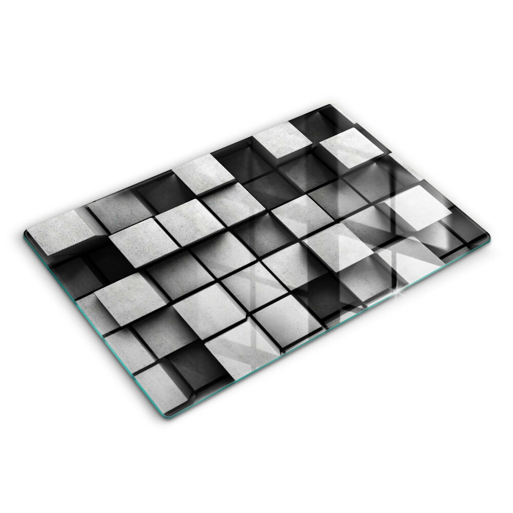 Skleněná deska za sporák Abstraktní 3D čtverce