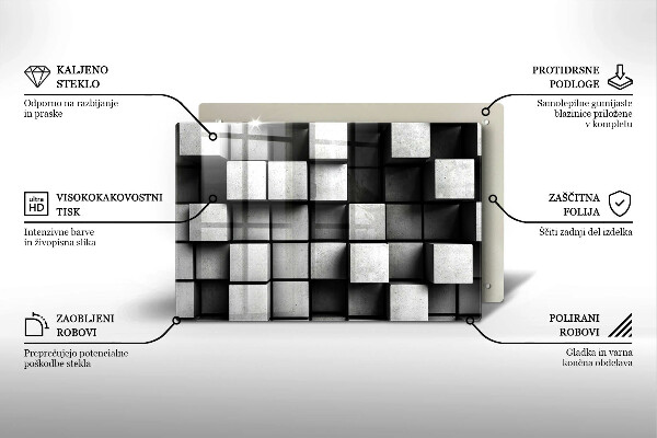 Skleněná deska za sporák Abstraktní 3D čtverce
