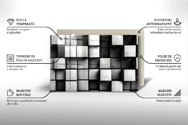 Skleněná deska za sporák Abstraktní 3D čtverce