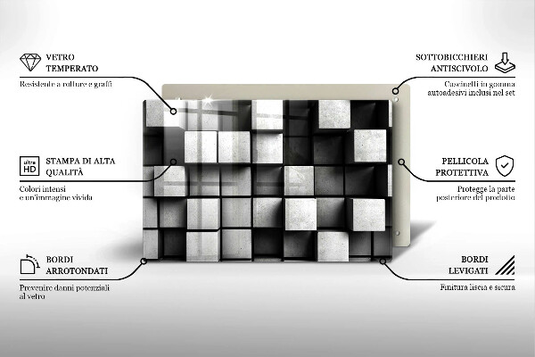 Skleněná deska za sporák Abstraktní 3D čtverce