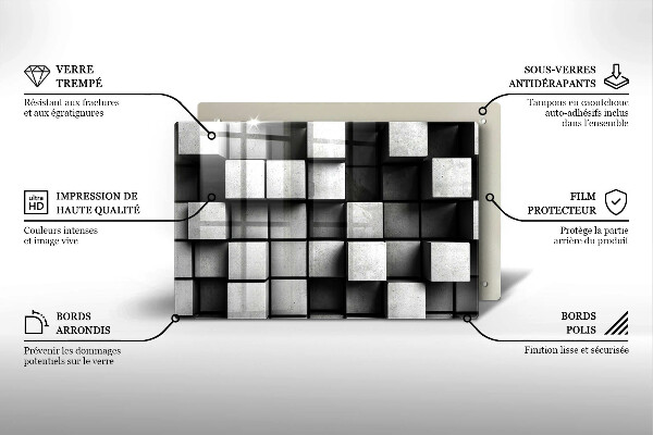 Skleněná deska za sporák Abstraktní 3D čtverce
