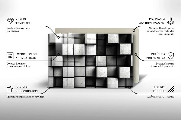 Skleněná deska za sporák Abstraktní 3D čtverce