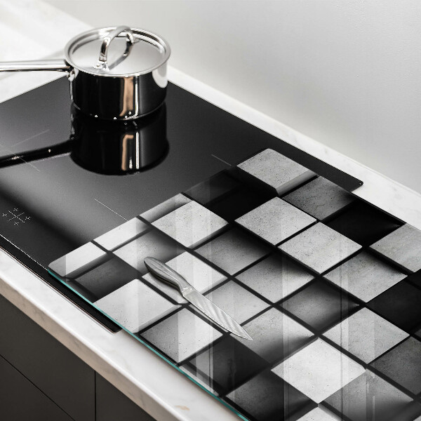 Skleněná deska za sporák Abstraktní 3D čtverce