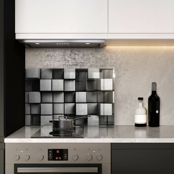 Skleněná deska za sporák Abstraktní 3D čtverce