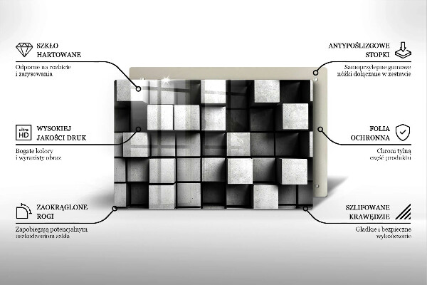 Skleněná deska za sporák Abstraktní 3D čtverce