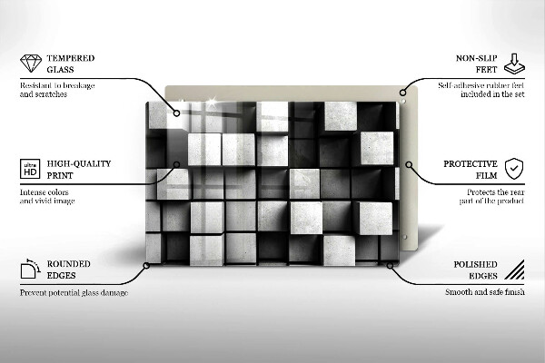 Skleněná deska za sporák Abstraktní 3D čtverce