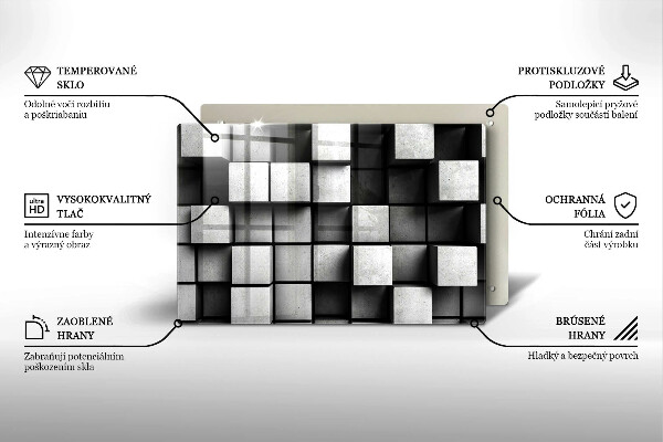 Skleněná deska za sporák Abstraktní 3D čtverce
