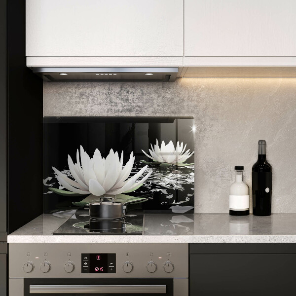 Skleněná deska za sporák Bílé lilie na vodě