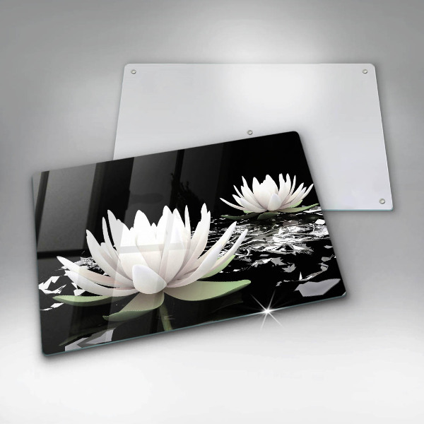 Skleněná deska za sporák Bílé lilie na vodě