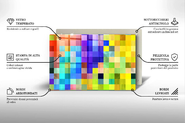 Skleněná deska za sporák Barevné pixelové čtverce