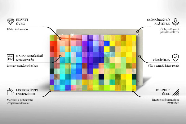Skleněná deska za sporák Barevné pixelové čtverce