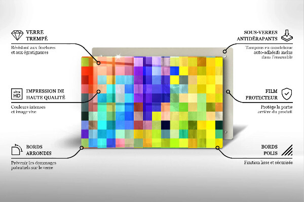 Skleněná deska za sporák Barevné pixelové čtverce