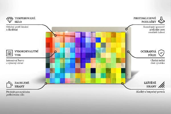 Skleněná deska za sporák Barevné pixelové čtverce