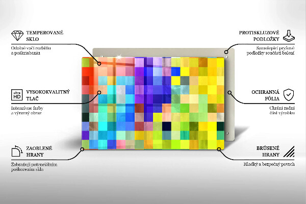 Skleněná deska za sporák Barevné pixelové čtverce