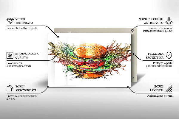 Skleněná deska za sporák Kresba hamburgeru