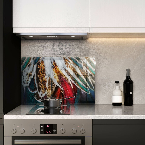 Skleněná deska za sporák Boho ptačí peří