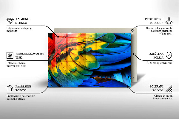 Skleněná deska za sporák Barevné papouščí peří