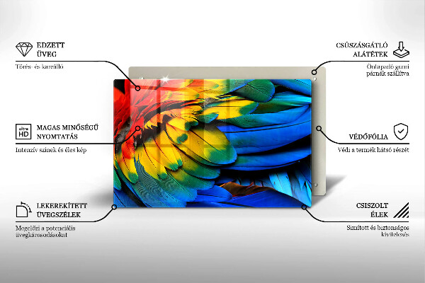 Skleněná deska za sporák Barevné papouščí peří