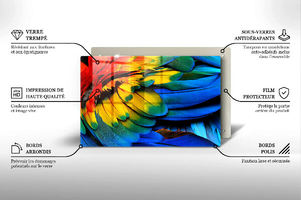 Skleněná deska za sporák Barevné papouščí peří