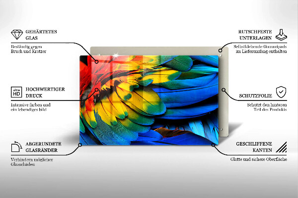 Skleněná deska za sporák Barevné papouščí peří