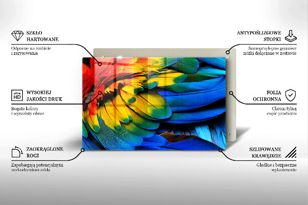 Skleněná deska za sporák Barevné papouščí peří