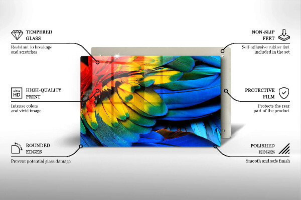 Skleněná deska za sporák Barevné papouščí peří