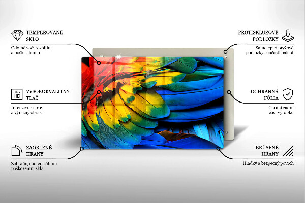 Skleněná deska za sporák Barevné papouščí peří