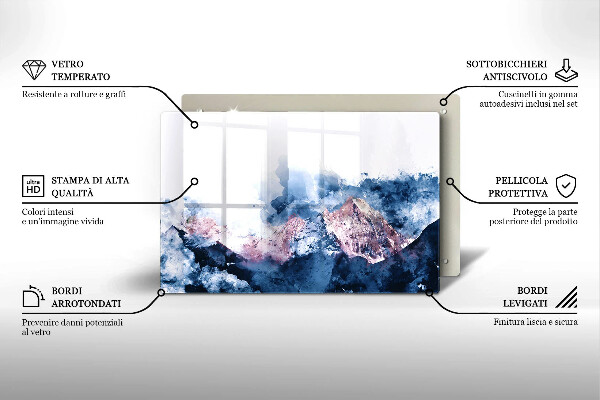 Skleněná deska za sporák Abstraktní malované hory