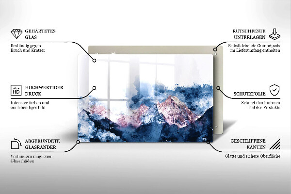 Skleněná deska za sporák Abstraktní malované hory