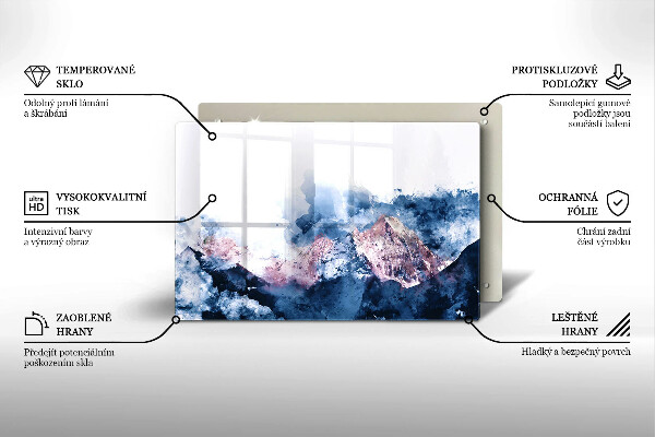 Skleněná deska za sporák Abstraktní malované hory