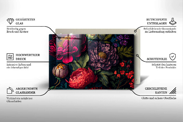 Skleněná deska za sporák Krásné květiny