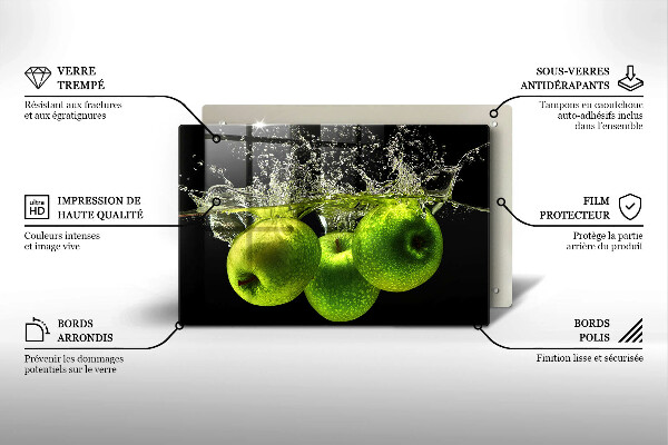 Skleněná deska za sporák Zelená jablka a voda