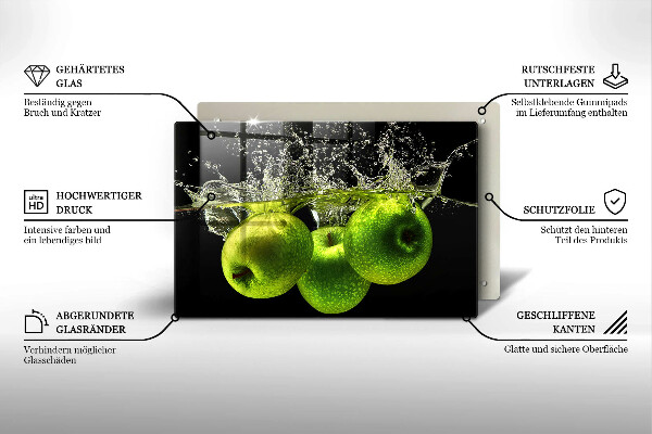 Skleněná deska za sporák Zelená jablka a voda