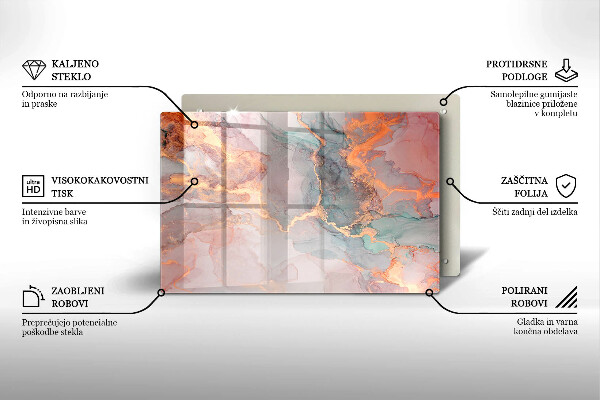 Skleněná deska za sporák Mramor se zlatem