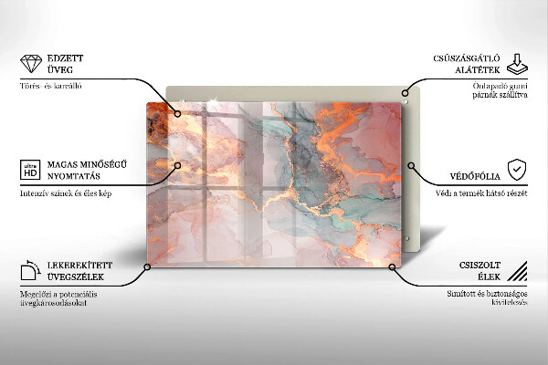 Skleněná deska za sporák Mramor se zlatem