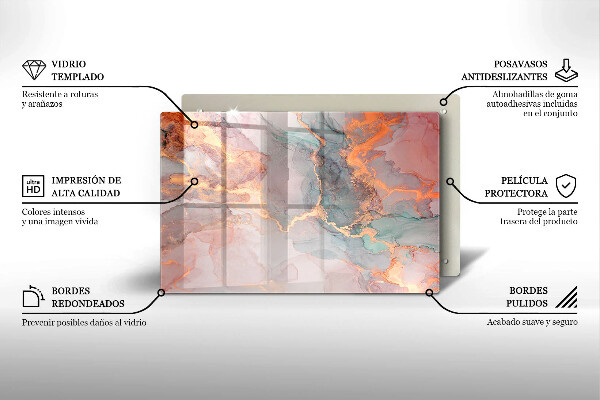 Skleněná deska za sporák Mramor se zlatem