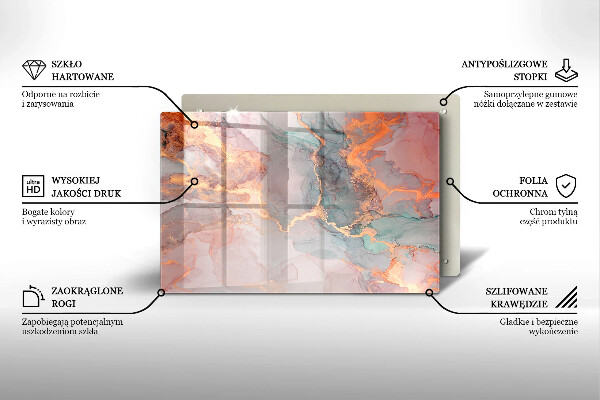 Skleněná deska za sporák Mramor se zlatem