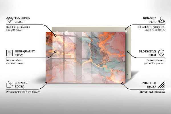 Skleněná deska za sporák Mramor se zlatem