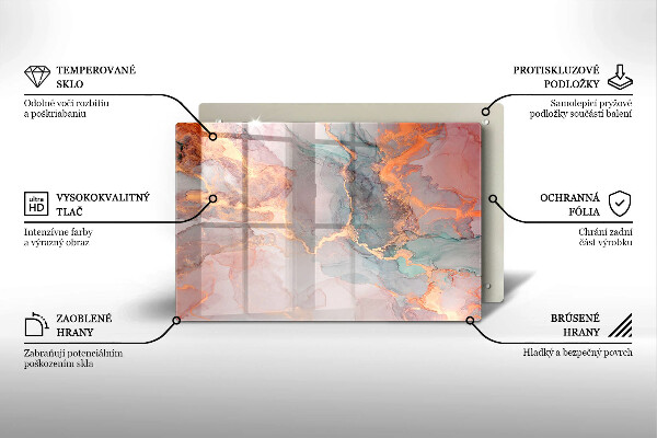 Skleněná deska za sporák Mramor se zlatem