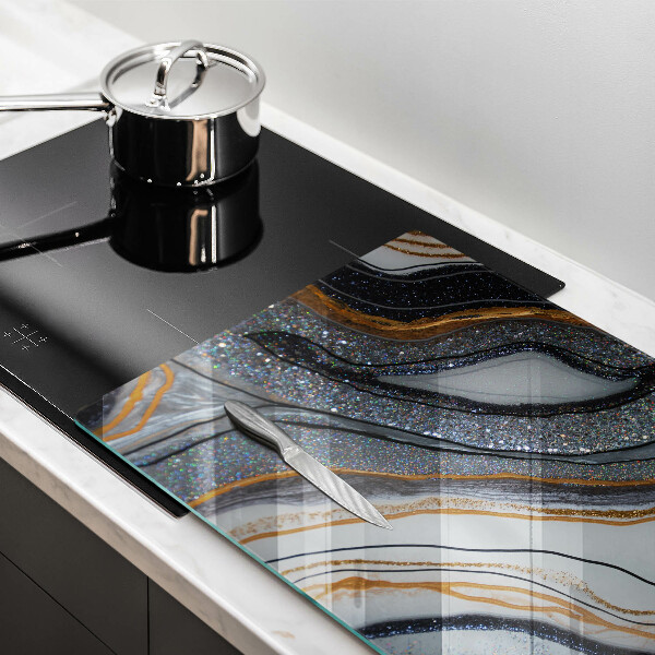 Skleněná deska za sporák skála se zlatem