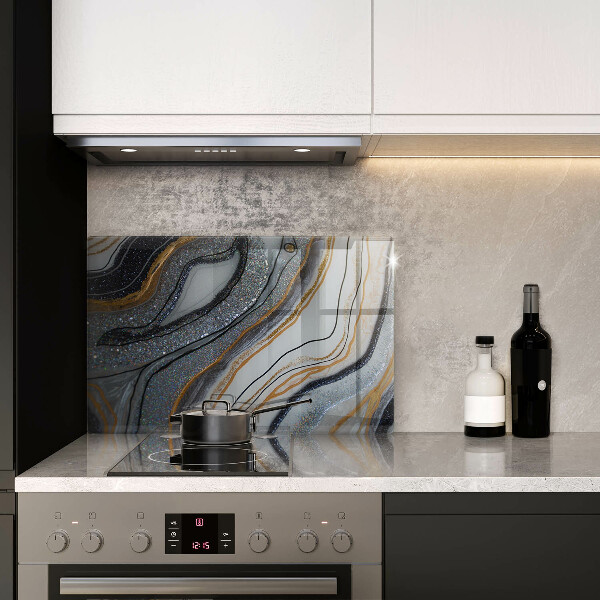 Skleněná deska za sporák skála se zlatem