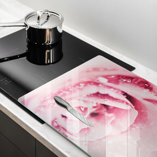 Skleněná deska za sporák Kapky rosy a květ růže