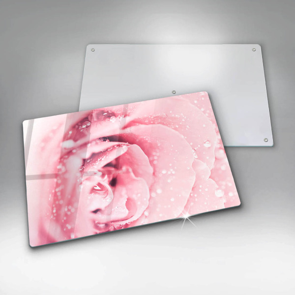 Skleněná deska za sporák Kapky rosy a květ růže