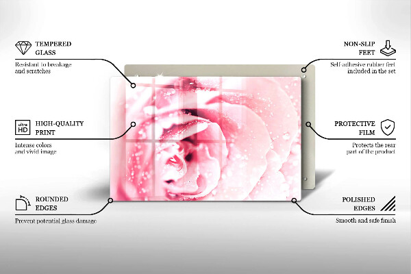 Skleněná deska za sporák Kapky rosy a květ růže