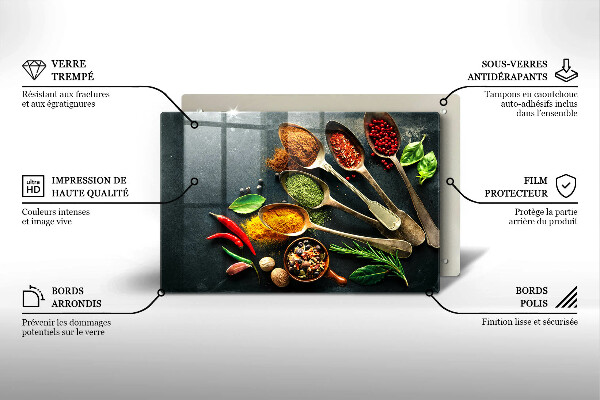 Skleněná deska za sporák Kuchyňské lžíce koření