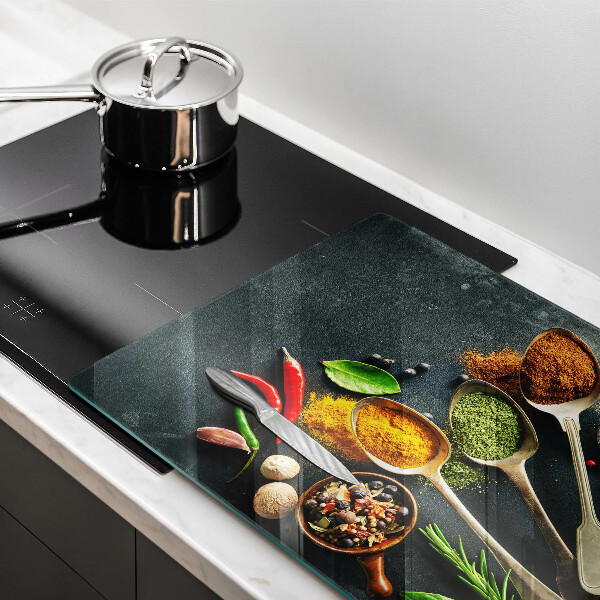 Skleněná deska za sporák Kuchyňské lžíce koření